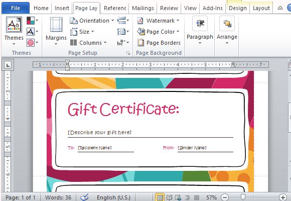 gift certificate word template