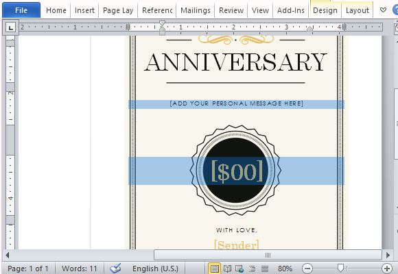 Edit Placeholders to Personalize Your Anniversary Gift Certificate