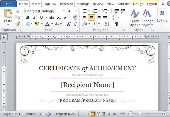 Elegant and Professional-Looking Certificate of Achievement