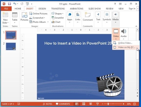 Insert video to PowerPoint 2013 from pc