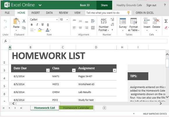 homework calendar template for excel