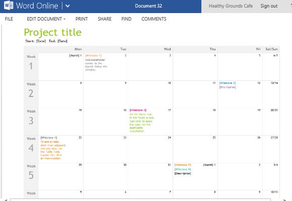 Print Out the Timeline Calendar Template or Embed in a Report