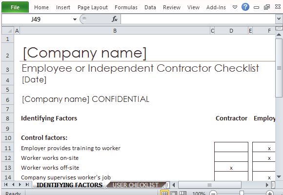 Professional Employee or Independent Contractor Checklist