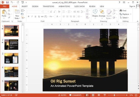 Sunset oil rig template for PowerPoint