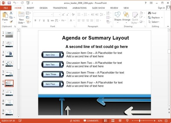 arrow agenda summary layout