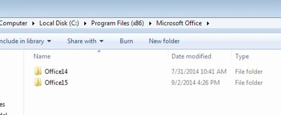 Office 2014 default folder in Microsoft Windows 7
