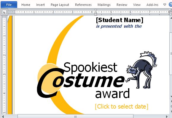 Printer Friendly Award Certificate Template for Halloween