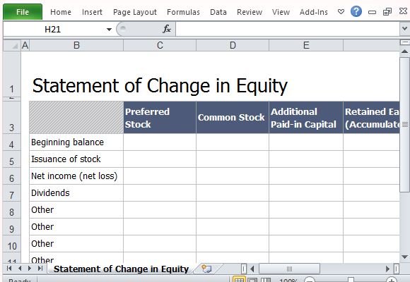 Professional Looking Statement of Change in Equity