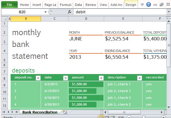 bank statement template excel