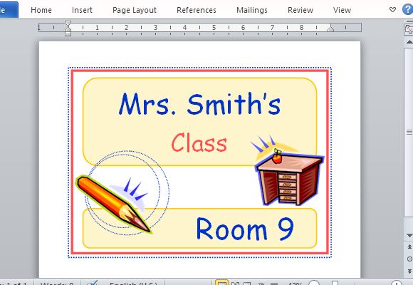 Standard Classroom Sign Template for Word