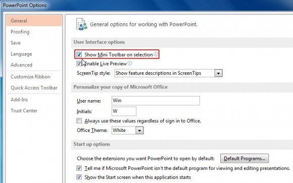 Disable Mini toolbar in Office 2013