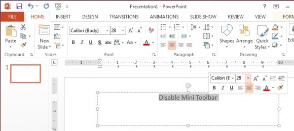 Mini toolbar in Office 2013