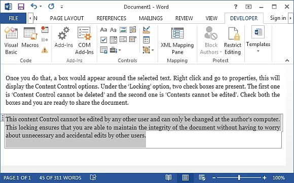 content control for Word 2013