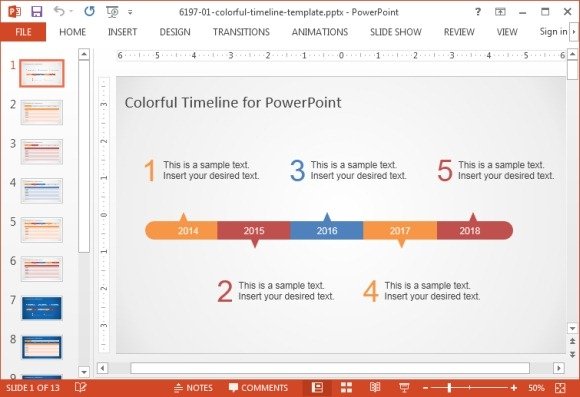 Colorful timeline template for PowerPoint