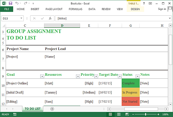 Group assignment template for Excel