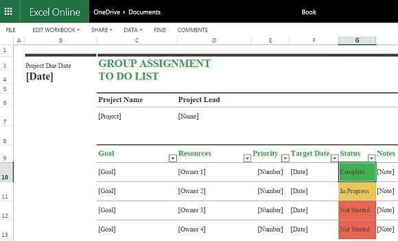 Group assignment to do list template for Excel