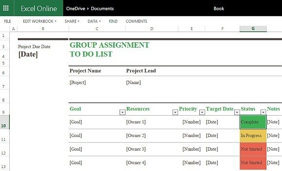 task excel template