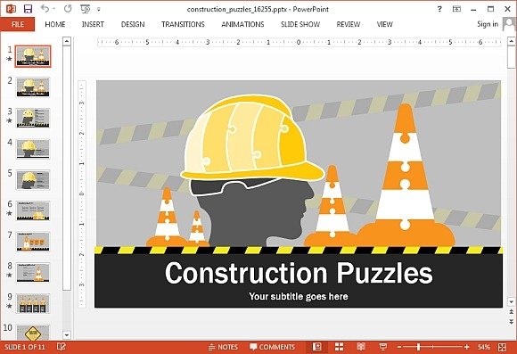Animated construction puzzles PowerPoint template