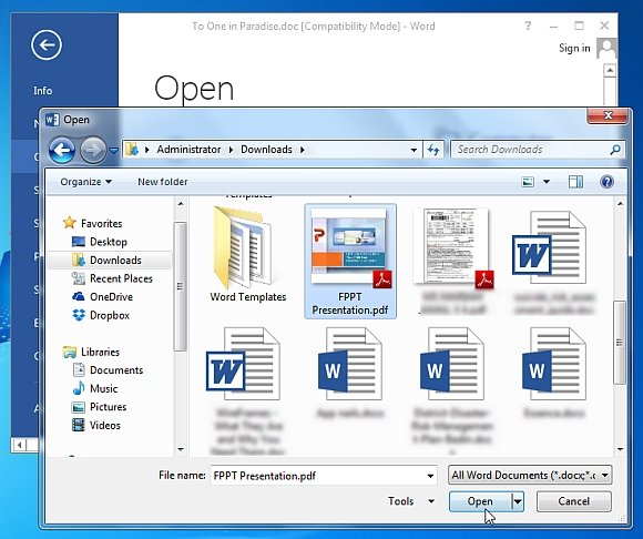 PDF Reflow feature in Word 2013