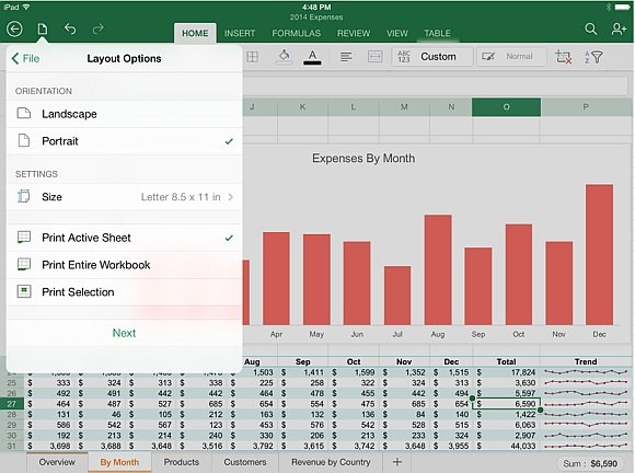 Print excel spreadsheets from iPad