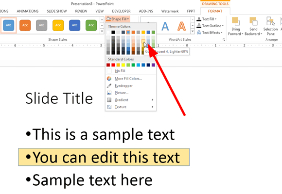 Text highlighting in PowerPoint 2013