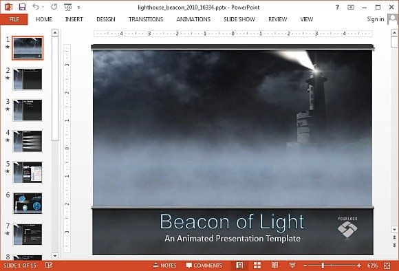 Animated lighthouse beacon PowerPoint template