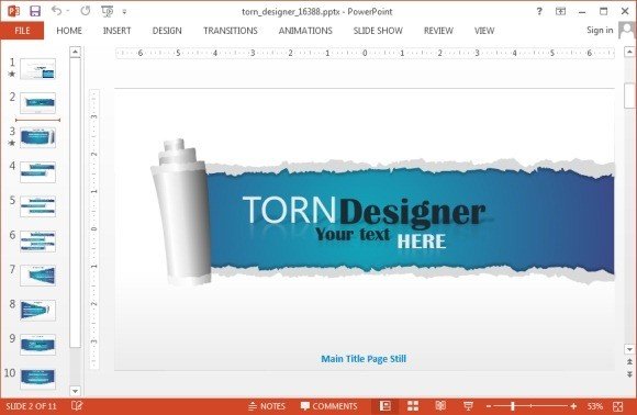 Animated Torn Designer Template powerpoint