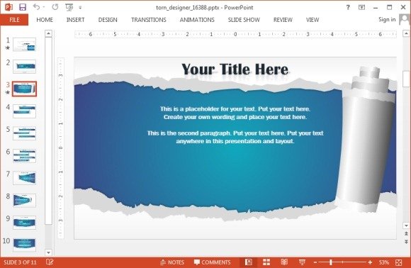 Animated torn page slide layout