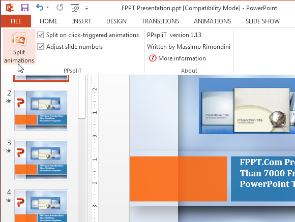 PPspliT add-in for PowerPoint