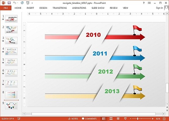 Timeline maker template for PowerPoint - Example of four colorful animated timelines for PowerPoint presentations