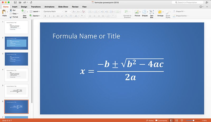 Example of Formula Template for PowerPoint to present Equations, Math Expressions and Formulas