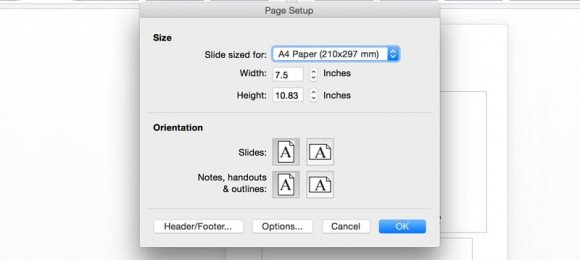 Setup page in PowerPoint 2016 for Mac
