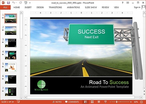 Animated road to success PowerPoint template