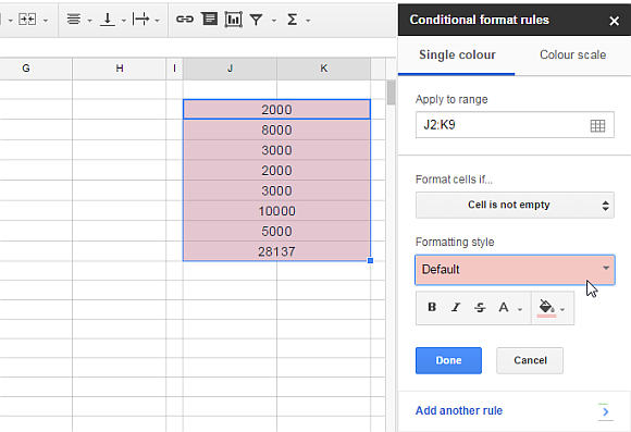 Format Google spreadsheet