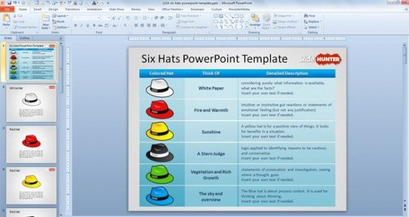 Example of Free Six Thinking Hats PPT template for PowerPoint & Google Slides