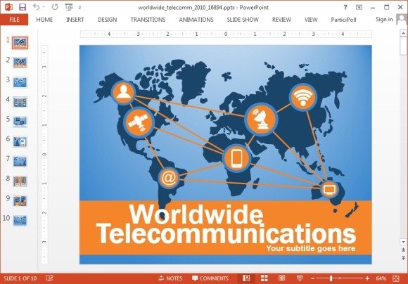 Animated worldwide telecommunications PowerPoint template