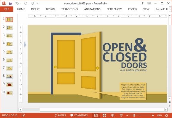 Open and closed doors PowerPoint template