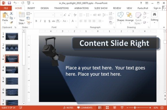 Spotlight slide design - Content slide design in a spotlight PPT template