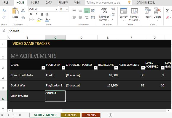 Video Game Stats Tracker Template for Excel