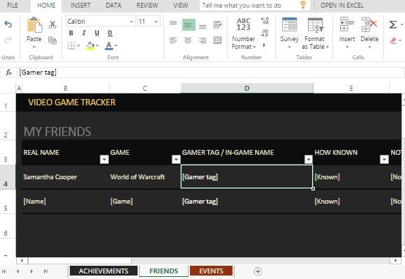 Video Game Tracker Template for Excel
