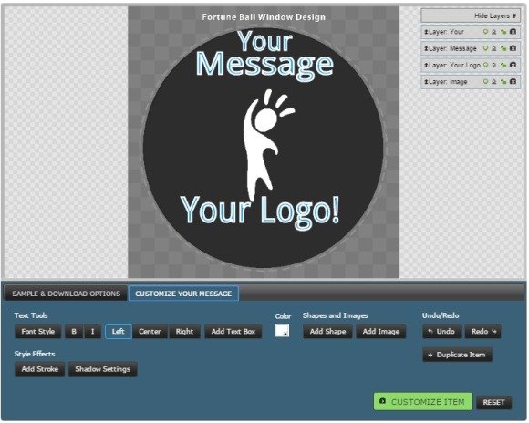 Add custom meesage and logo to fortune ball animation
