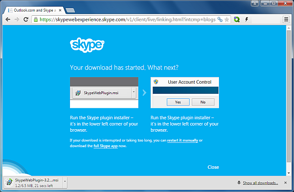 Download Skype plugin for Outlook.com
