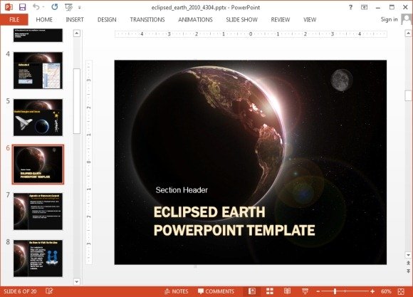 Eclipsed earth template for PowerPoint