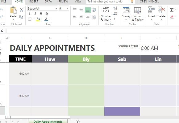 microsoft excel appointment scheduler template