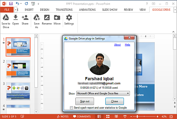 Logout of Google Drive from PowerPoint