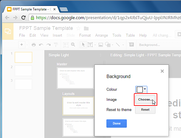 Select background for Google Slides template