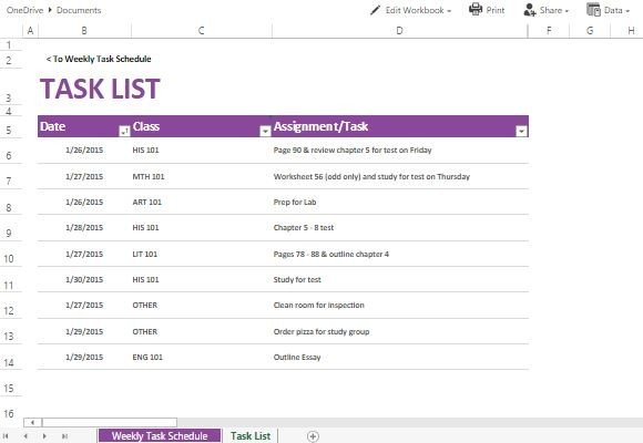 Weekly Task List Template For Excel Online