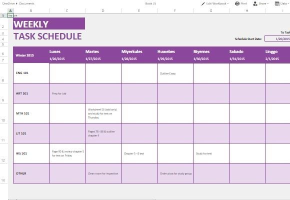 excel student schedule template