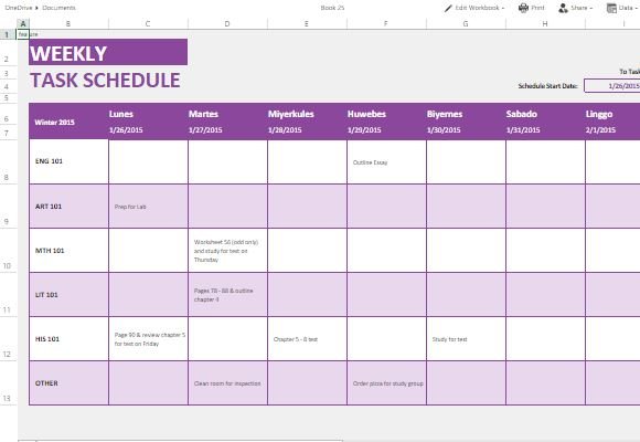 task planner template excel