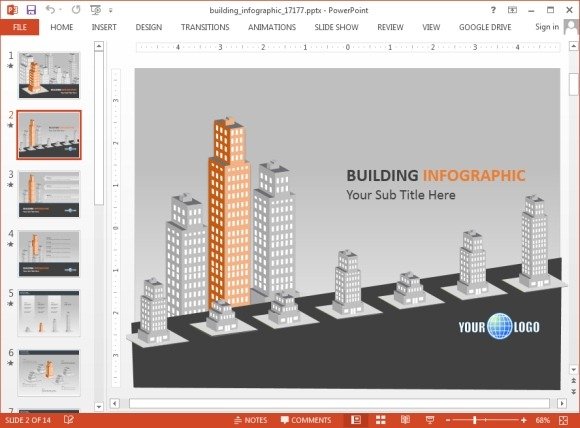 Animated slides with buildings
